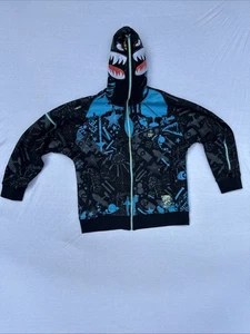 Vintage Y2K Akademiks Black Shark Zip Up Hoodie AOP Size 2XL Cyber Grunge - Bild 1 von 9