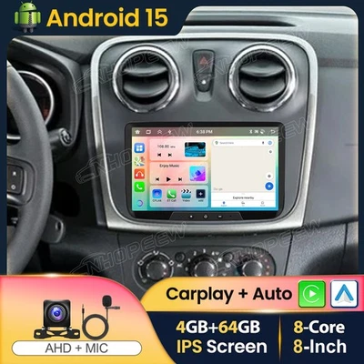 Für Renault Dacia Logan Sandero Carplay Autoradio 4+64GB Android 15 GPS Navi Kam - Bild 1 von 4