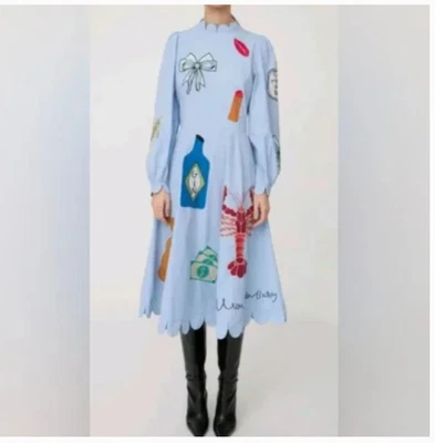 Anthropologie Stella Nova Bead Embellished Midi Dress Blue Print size S - Image 1 of 4