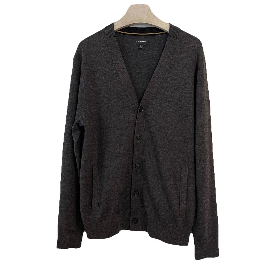 Club Monaco Men’s Cardigan Sweater Medium Gray Pockets 100% Wool  - Image 1 of 4