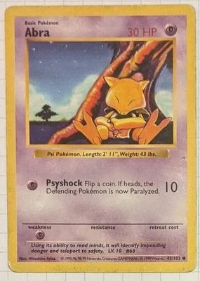 Pokémon Abra 43/102 MP Common Base Set Shadowless - Image 1 of 3