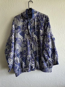 Women's Silk Blue Paisley Print Fatalities Sportswear Light Jacket Size 1X - Picture 1 of 5