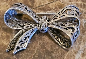 Antique Vintage Sterling Silver Bow Brooch Pin 8.5 Grams - Picture 1 of 10