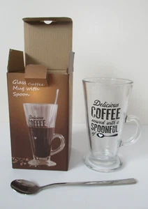 Glas Kaffeebecher mit Löffel 3343 Mikrowelle, Gefrierschrank, Spülmaschinenfest Neu - Bild 1 von 6