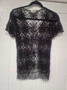 CC Evening Shrug Crochet Knit Edging Embellished With Sequins S/M chocolate brow - Picture 1 of 9