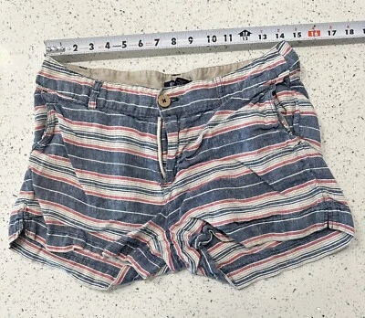 British Khaki Striped Shorts Cotton Linen Pockets Womens Size 6 - Image 1 of 4