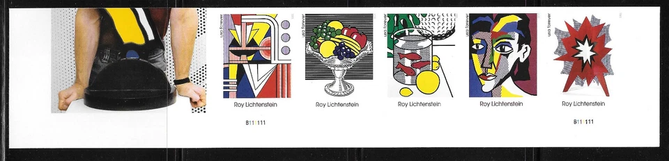 Scott #5796c IMPERFORATE (NO DIE-CUT) Roy Lichtenstein, Plate # Strip of 5, MNH - Image 1 of 1