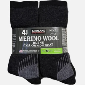 4 Pk Kirkland Signature Merino Wool Blend Stretch Socks Full Heel Support! NWT! - Picture 1 of 5