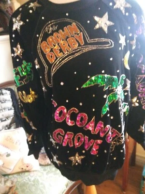 Suéter Bonnie Boerer De Colección Años 80 Hollywood Discotecas Negro Terciopelo Lentejuelas/Cuentas M Foto 1 de 4