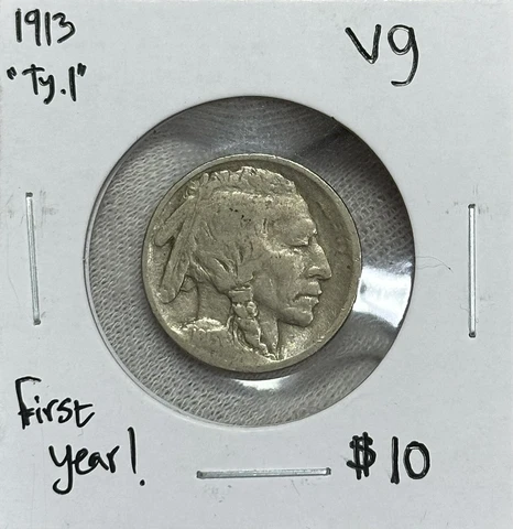1913-P Type 1 Buffalo Nickel VG -Great First Year Example Cover