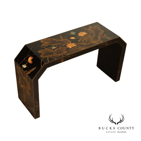 Fortune Chinese Chinoiserie Lacquered Waterfall Console Cover