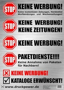 5x Keine Werbung! Aufkleber hochwertige Edelstahl-Optik Briefkasten UV/Wetter 16 - Bild 1 von 1