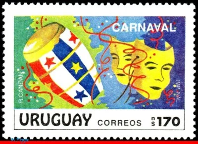 1363 URUGUAY 1991 CARNIVAL, MASKS, MUSICAL INSTRUMENT, MUSIC, MI# 1890, MNH - Image 1 of 2