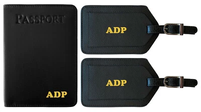 123 CHEAP CHECKS Personalized Monogrammed Leather RFID Passport Holder Cover and 2 Luggage Tags