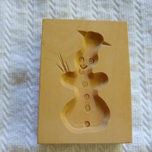 Molde de galletas/mantequilla Springerle muñeco de nieve de madera primitivo hecho a mano Alemania Occidental 2"x3" - Imagen 1 de 6