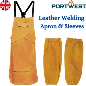 Portwest Leather Welding Apron & Sleeves Bizweld Cowhide Flame Resistance Welder - Picture 1 of 7