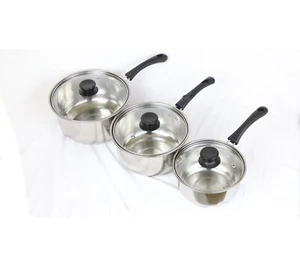 3PCS/Set Induction Non Stick Stainless Steel Cookware Kitchen Glass Lids Pot Pan - Picture 1 of 18