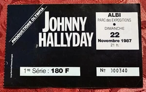 TICKET BILLET CONCERT JOHNNY HALLYDAY ALBI 22 NOVEMBRE 1987 + TIMBRE JH TOUR 66 - Picture 1 of 3