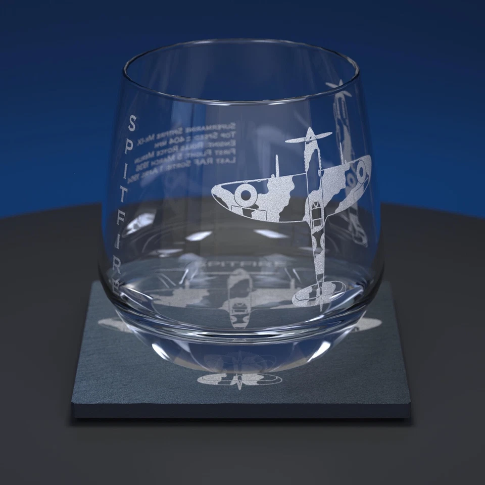EXPRESSION PRODUCTS LTD Spitfire Engraved Tumbler Glass Gift Set, with matching Slate Coaster