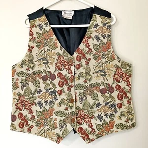 Vintage 1990s RAAM Tapestry Vest Size 14 Beige Floral Butterfly Waistcoat Lined - Picture 1 of 13