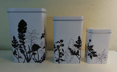 IKEA Juego de 3 Botes Botánicos de Metal para Anidación con Tapas Blanco con Negro Foto 1 de 4