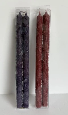 Illuminations Cosecha Uva Borgoña Púrpura Set Velas Cónicas Grabadas Nuevo Con Etiquetas Raro Foto 1 de 4