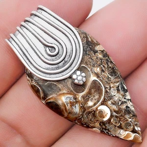 Natural Turtella Jasper - USA 925 Sterling Silver Pendant Jewelry P-1584 - Picture 1 of 5