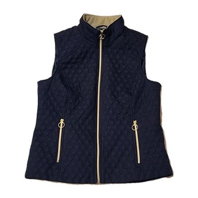 Черный заклепки куртка женщин средний выстеганный темно-синий жилет без рукавов - Изображение 1 из 4