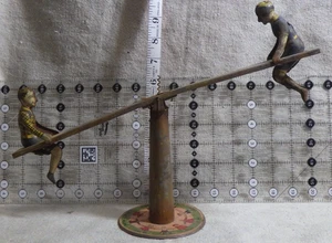 antique tintype tin teeter totter seesaw see saw motion toy litho pull up - Picture 1 of 13