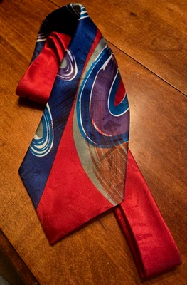 Corbata para hombre Bugle Boy EE. UU. geométrica colorida retro azul púrpura rojo fiesta Foto 1 de 4