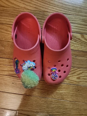 Crocs Kids Classic K Coral Toddler Clogs Size 13 Preloved with Jibbitz/EUC  - Image 1 of 4