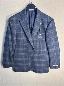 NUEVO CON ETIQUETAS Joseph Abboud 44L Delgado Azul Ventana Cuadros Tweed Lana Cachemira E. Thomas - Imagen 1 de 17