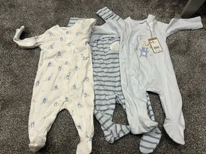 BNWT Mothercare Blue Sleepsuits Size 1-3 Months - Picture 1 of 2