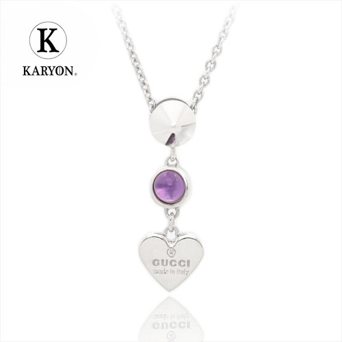 Y0716 Collana Gucci Cuore Ametista Ciondolo Argento Logo AG925