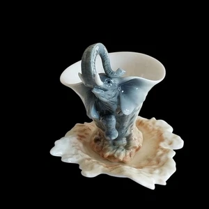 Vtg Franz Porcelain Elephant Cup & Saucer Set Artist Signed FZ00448 - Picture 1 of 20