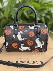 NWT Coach CCE73 Rowan Satchel Bag Signature Canvas Halloween Print Walnut 2025 - Picture 1 of 16