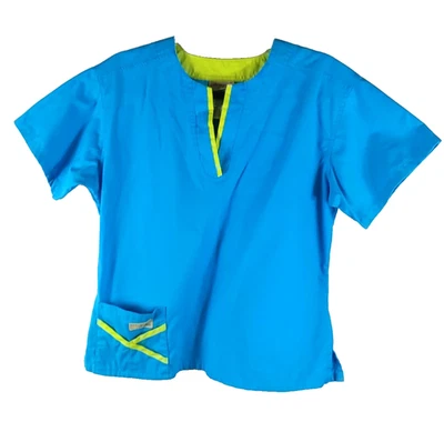 Urbane Scrubs Women's Scrub Top Size Medium Blue Green Trim Cotton Blend - Image 1 of 4