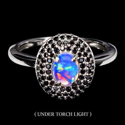 925 Sterlingsilber Ring Oval Feuer Opal 7x5mm Spinell Natur Edelstein Schmuck 8 - Bild 1 von 4