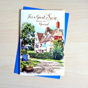 SON Biglietto Compleanno Palloncini Lui Maschio Uomo Adulto - 7,5"x5,25" - Foto 1 di 3