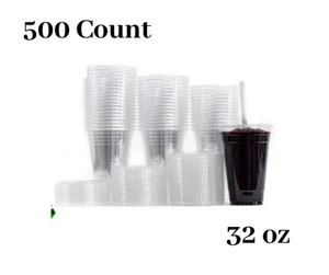 150 Pack - Large Clear Plastic Disposable PET Cups with Lids & Straws 32 oz. - Picture 1 of 4