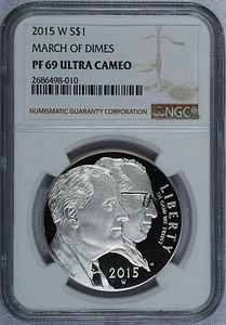 2015 - W March of Dimes Commemorative Silver Dollar - NGC PF 69 Ultra Cameo - Picture 1 of 2