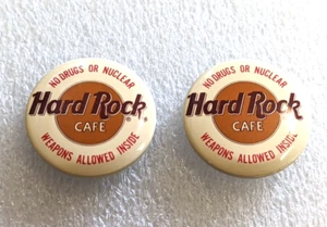 Vintage Hard Rock Cafe Button Pins - No Drugs or Nuclear Weapons Allowed 2 pcs - Picture 1 of 5