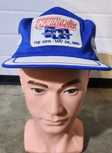 Vintage 3 Stripes 1985 Indianapolis 500 Racing Blue Baseball Hat Mesh Snap Cap - Picture 1 of 8