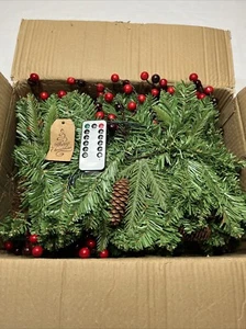 8.5 Ft Warm White Christmas Garland Decor Pre-Lit With Artificial Pinecones - Picture 1 of 6
