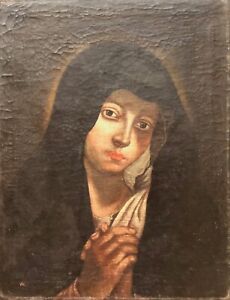 Virgin Marie Painting Canvas Of Xviie Anonymous 49 CM Per 38 CM School Italian