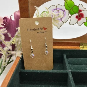 Iridescent Faceted Clear Dangle Earrings Handmade #52 - Picture 1 of 3