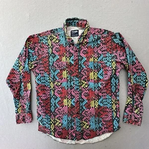 VINTAGE Wrangler Shirt Mens 16.5 3 Pink Red Blue Aztec Cowboy Rodeo Western 90s - Picture 1 of 11