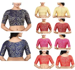 Blusa para mujer brocado de seda cosida saris diseño tradicional choli recortada - Imagen 1 de 27