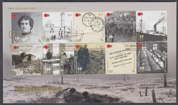 NOVA ZELÂNDIA FDC 2017 WWI THE DARKEST HOUR SET (x10) (ID:F2780 (5/4) - Imagem 1 de 1