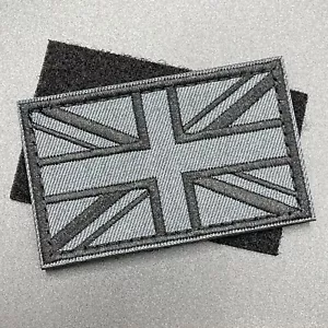 Grey Union Jack Patch Black Hook & Loop Military Tactical Airsoft UK GB Flag - Picture 1 of 5